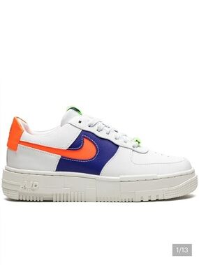 Nike AIR FORCE 1 White Sneakers with Orange and Blue Accents 9.5